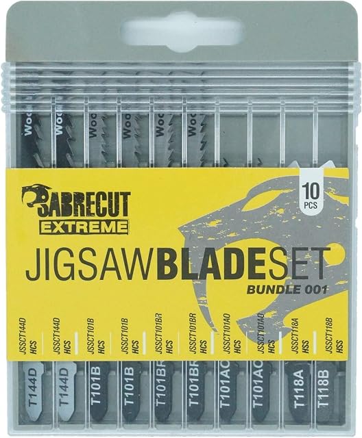 10 x SabreCut JSSCK001 Professional Jigsaw Wood and Metal Cutting T144D T101B T101BR T101AO T118A T118B Box Set Compatible with Bosch Dewalt Makita Milwaukee and many more
