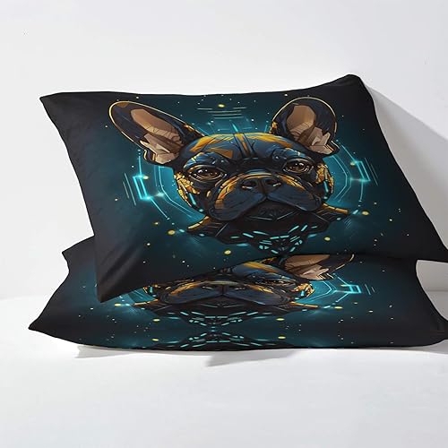 Miniatura 3 de Juego de sábanas de Bulldog tamaño Queen, sábanas para perro, sábanas y fundas de almohada estampadas de 4 piezas, sábana bajera ajustable de