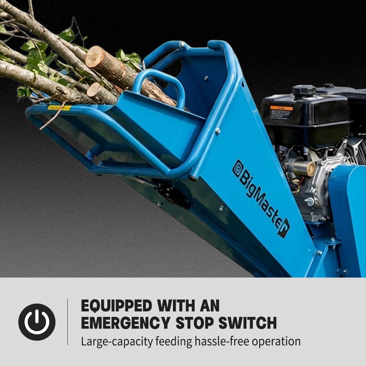 Wood Chipper Shredder, 420cc Gas Powered, 15HP, 5 Inch Cutting Capacity, Electric Start, Heavy Duty Towable Mulcher, Blue