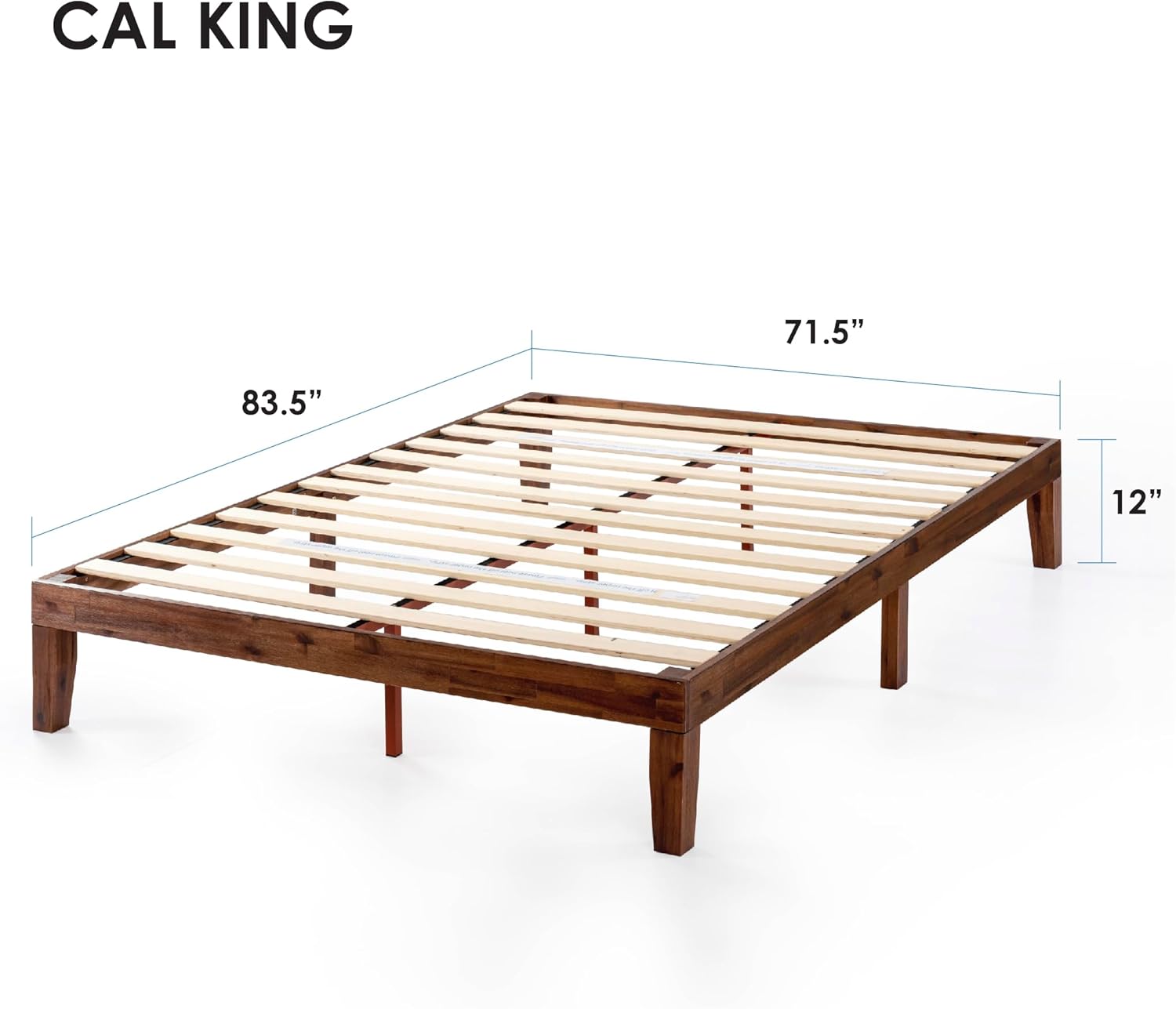 Mellow Naturalista Classic 12 Inch Solid Wood Platform Bed with Wooden Slats, Cal King, Espresso - Image 2