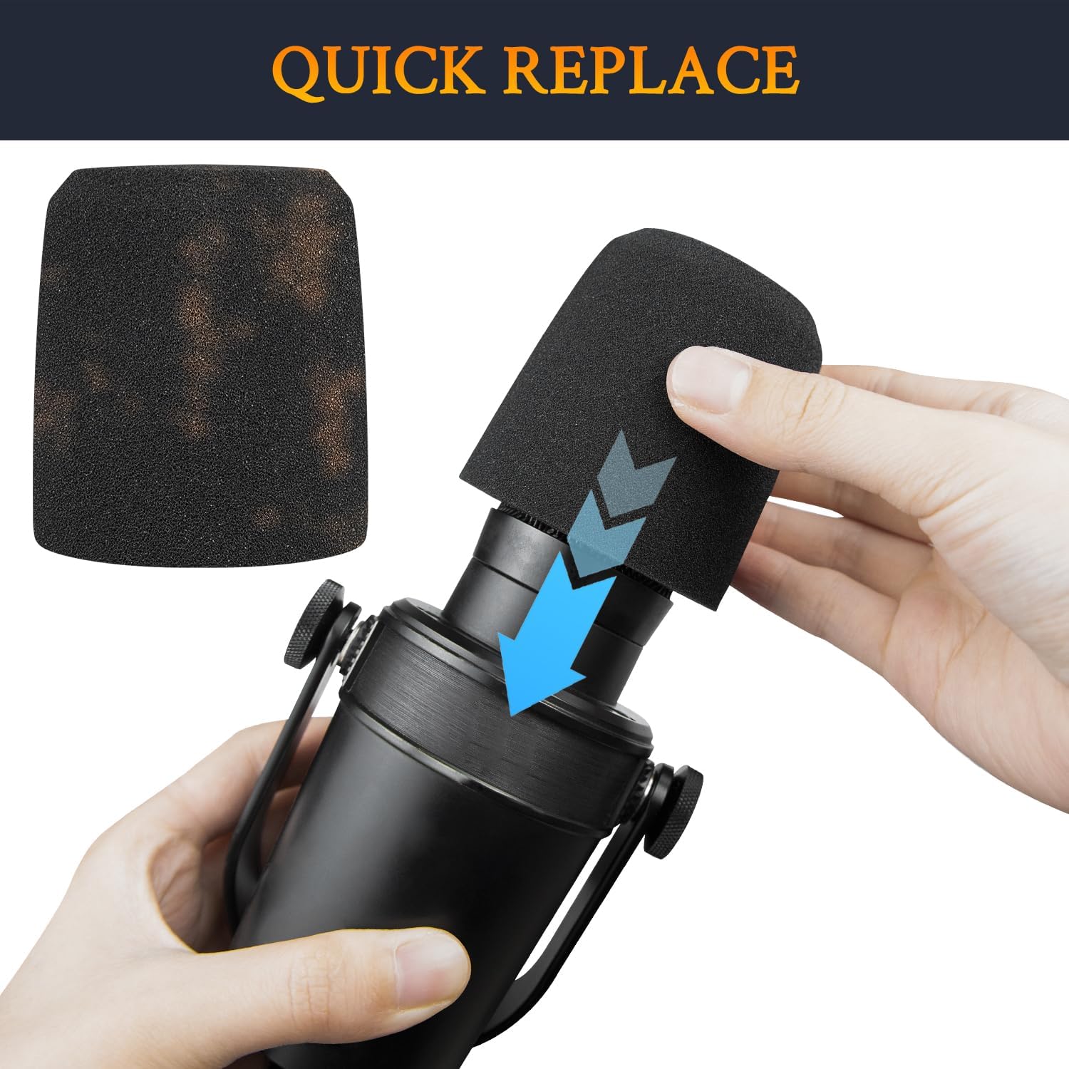 SOULWIT 2Pcs Pop Filter for Shure MV7/MV7X, Protective Mic Cover Windscreen Foam - Black