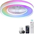 24" Low Profile Ceiling Fan with Light, Bladeless Ceiling Fan with with Alexa, Remote/APP/Voice Control, Modern Flush Mount Ceiling Fans Dimmable Color Chaning LED-RGB Ambient Light Black