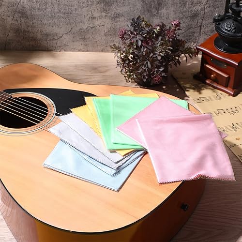 Miniatura 7 de Tudomro 20 paños de guitarra de 12 x 12 pulgadas, paños de limpieza de piano de microfibra, instrumentos musicales, paño suave para pulir guitarra,