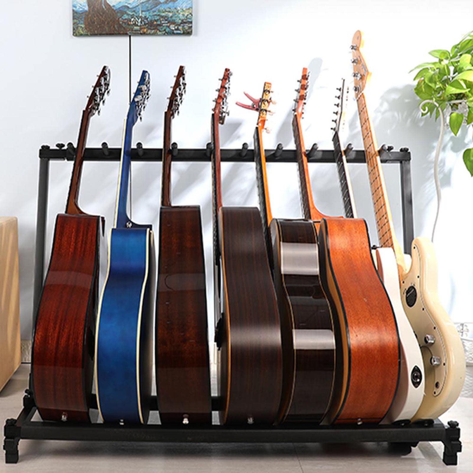 Ejoyous Soporte para Guitarra con 5 Compartimentos, multifunción, Soporte para Guitarra, Soporte para exhibición Guitarra, Soporte con contactos de Goma, para Guitarra acústica y bajo acústico(5)