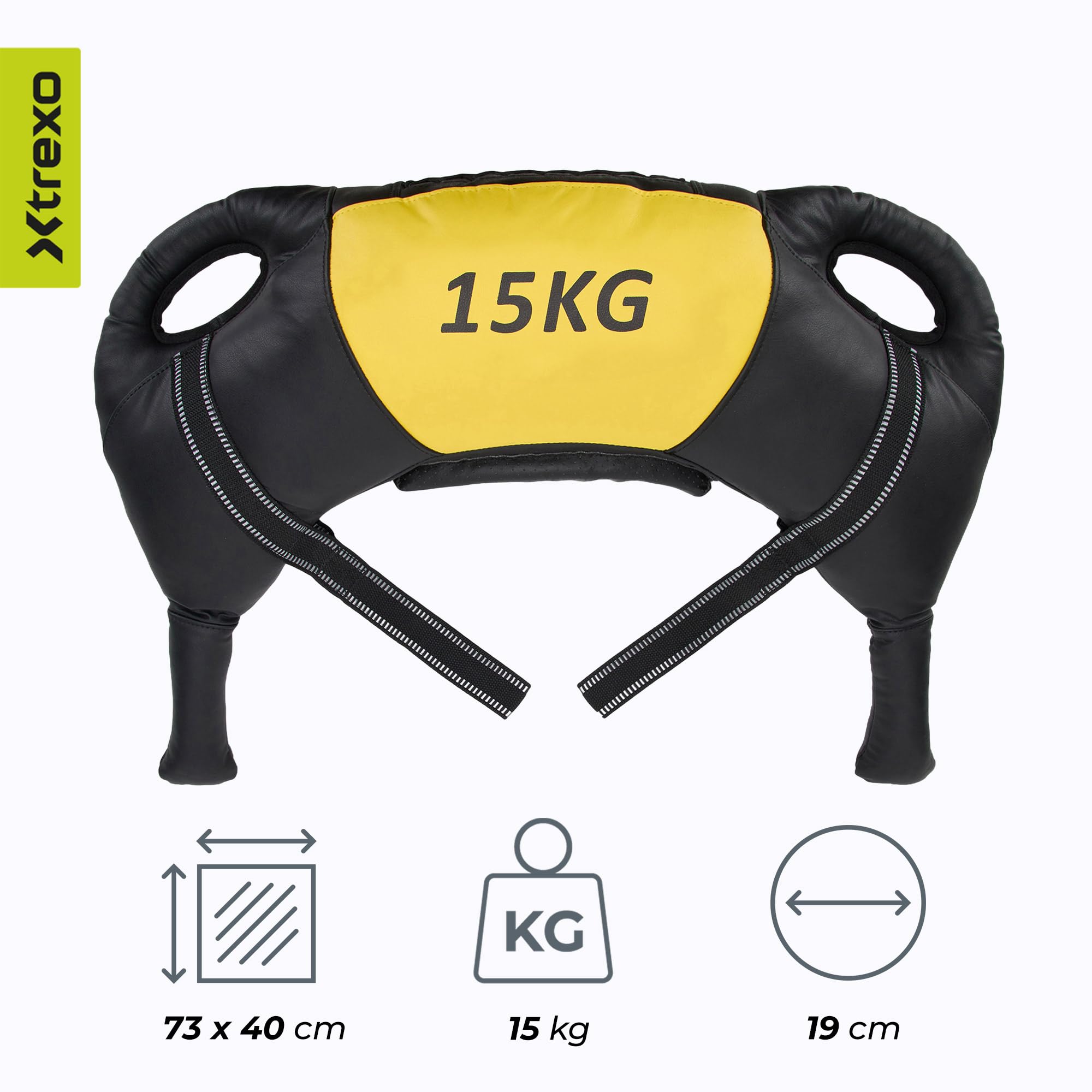 TREXO Bulgarian Exercise Bag 15 kg Entrenamiento Fuerza Fitness Resistencia Hogar y el Gimnasio Bolsa de Entrenamiento de Cuero Eco PU 73 x 40 x 19 cm Saco de Arena Entrenamiento para