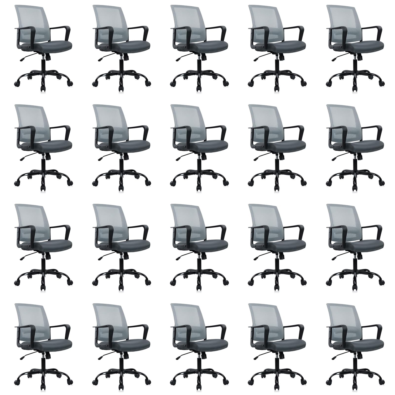CLATINA Ergonomic Office Desk Chair - Mesh Office Chair with Adjustable Lumbar Support, Rolling Comfortable Computer Task Chairs with Arms for Home Conference-Gray, 20 Pack