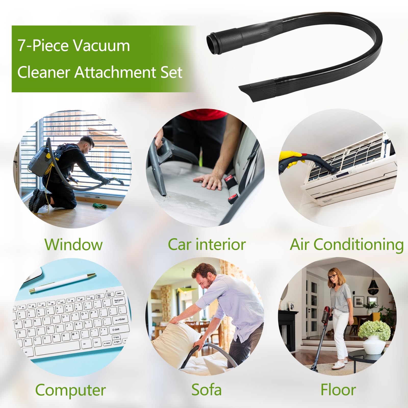 7 Pezzi Accessori Aspirapolvere Universale, Spazzola Aspirapolvere Universale mit 58cm Bocchetta Piatta Flessibile, Kit Accessori Aspirapolvere Compatibile con Aspirapolvere Diametro 32MM e 35MM