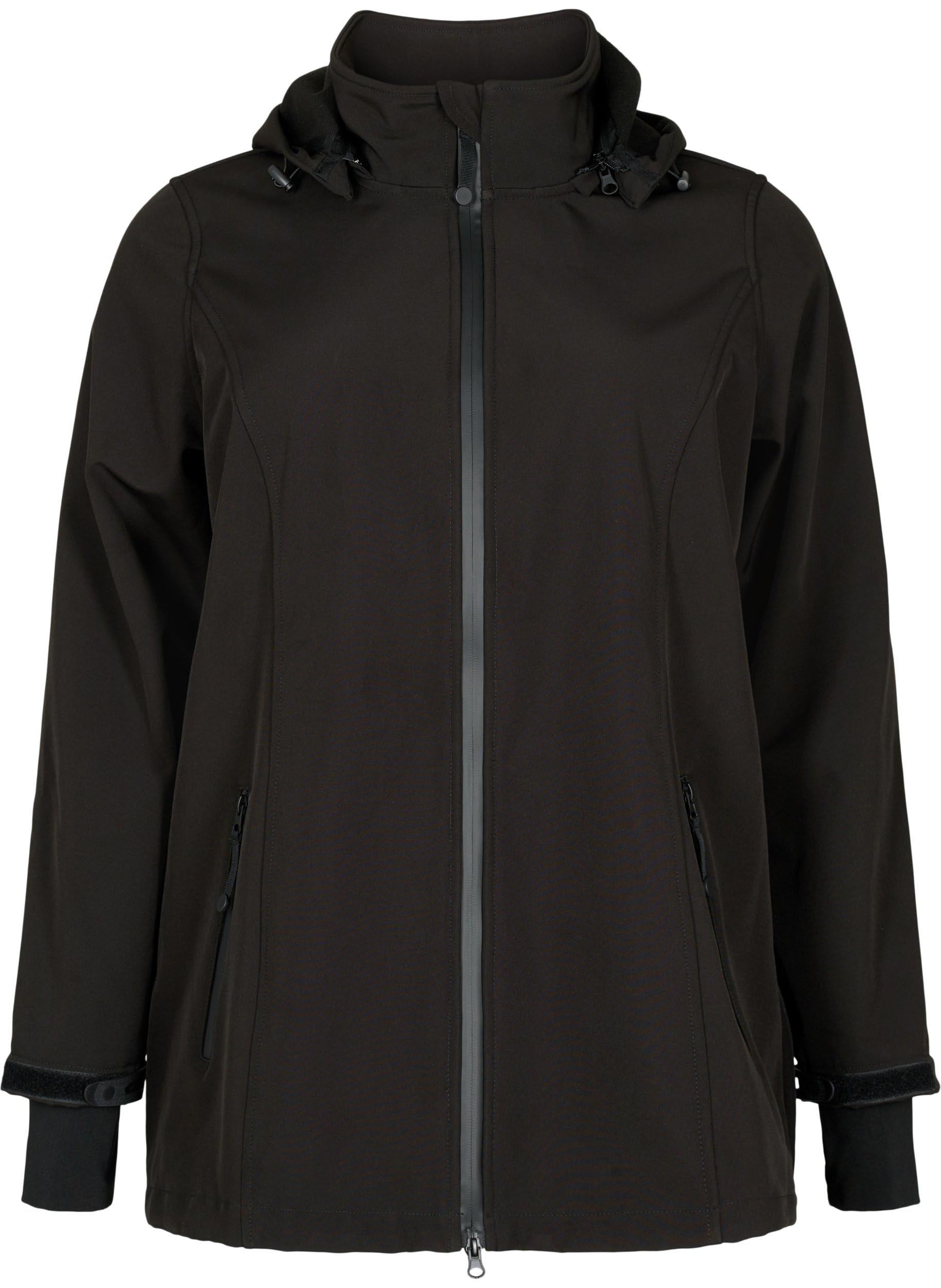 Zizzi Softshelljacke für Damen Große Größen - Übergangsjacke Kurz - Atmungsaktiv, Winddicht & Wasserabweisend - mit Kapuze - Jacke aus Softshell-Material - mit Fleece Gefüttert