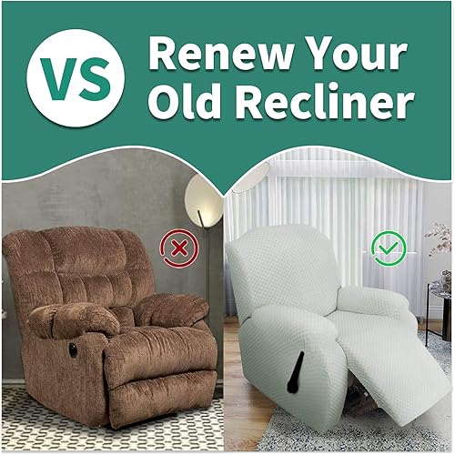 Vista 30 de YEMYHOM Funda elástica de 4 piezas para silla reclinable de jacquard con bolsillo lateral, antideslizante, ajustable, protector de muebles con parte