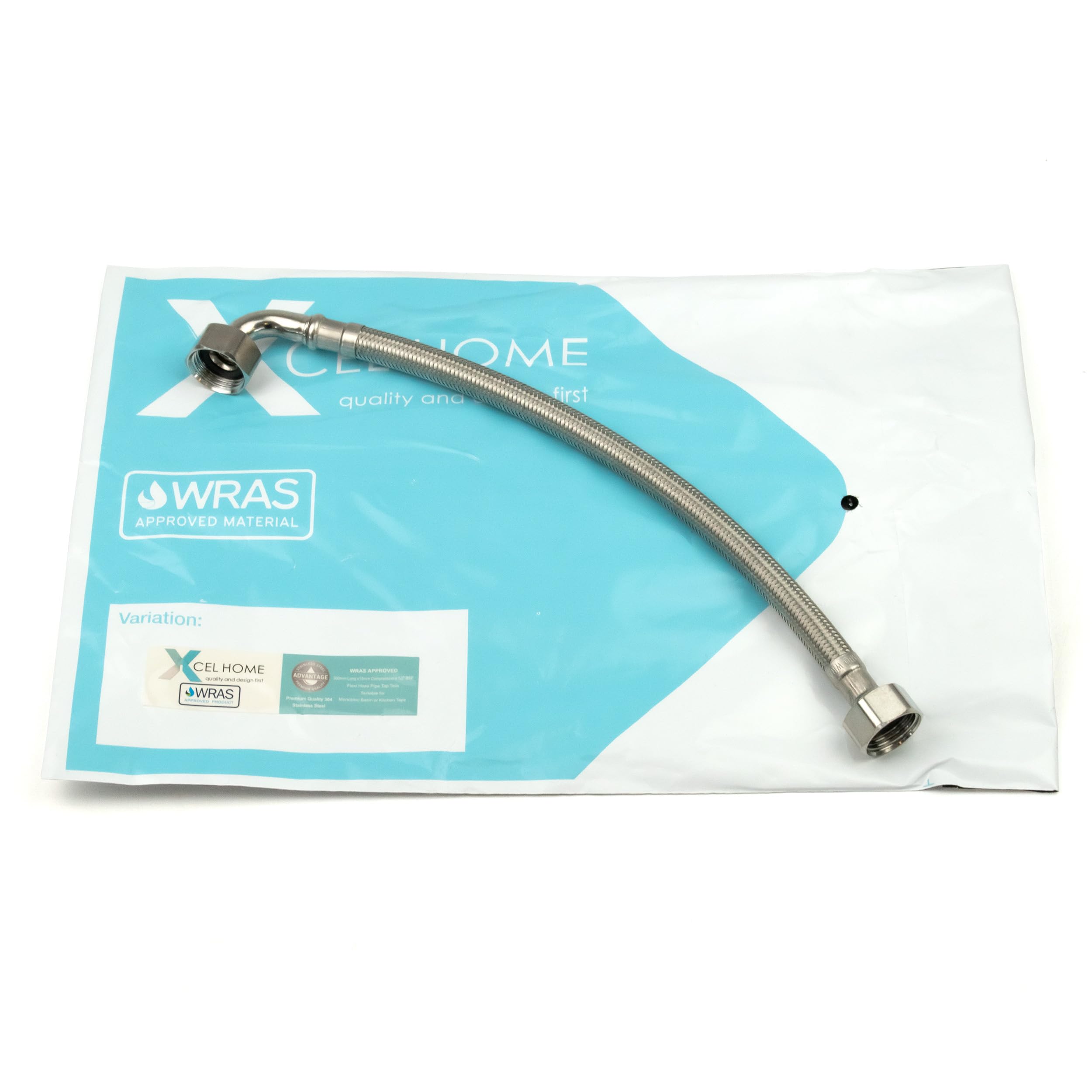 Xcel Home WRAS Approved 90° Elbow Flexible Pipe Connector, Silver, 300mm - Image 2