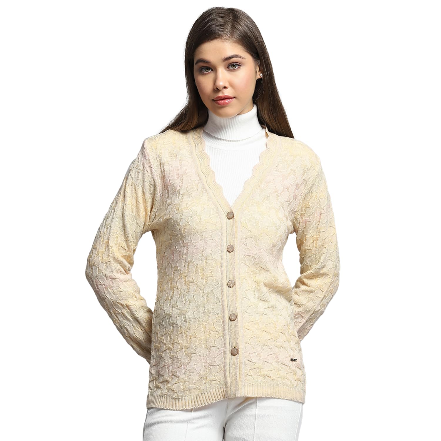 Womens Self Design Beige V Neck Full Sleeve Cardigan_1243681VN-1-image-42