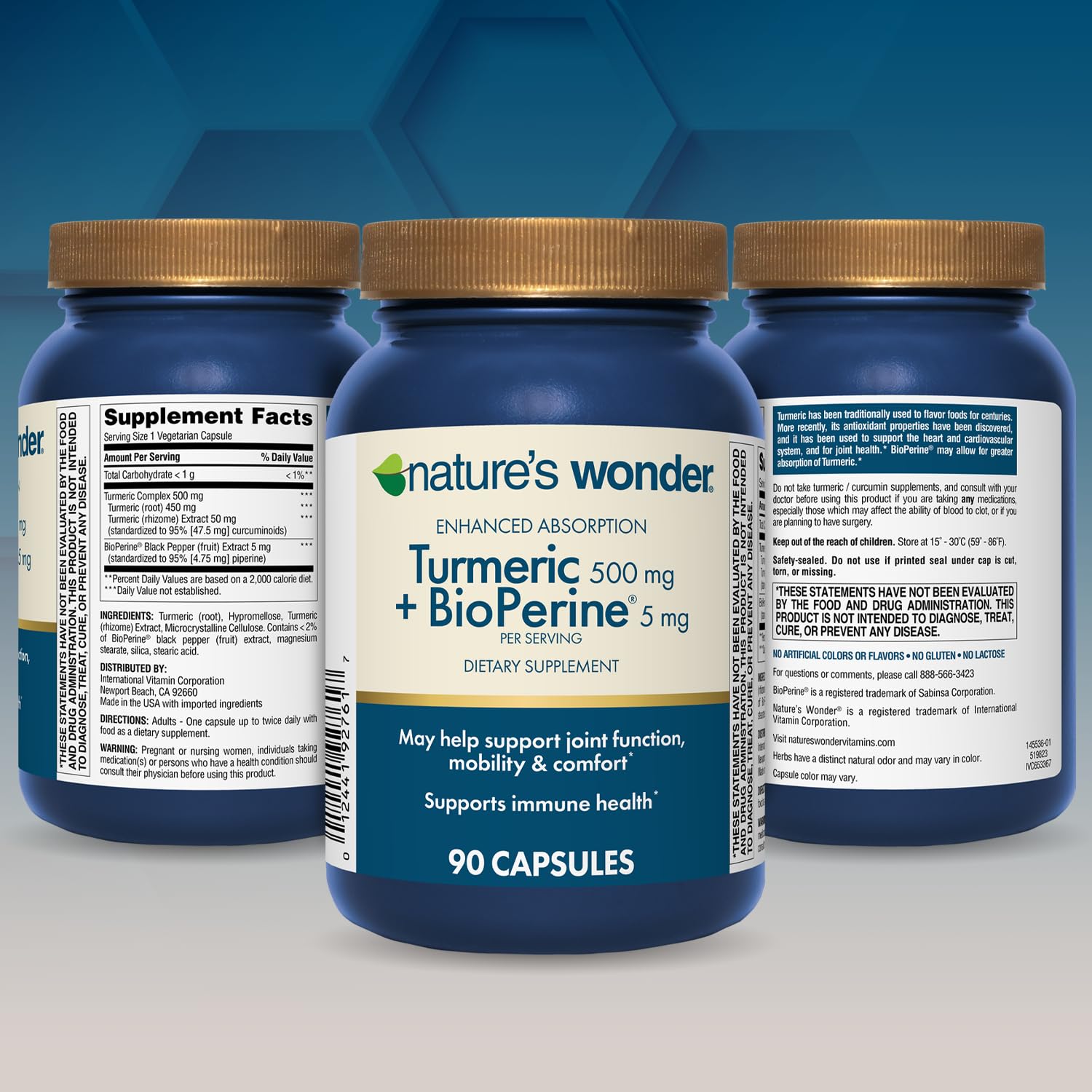 Nature's Wonder Turmeric 500mg with BioPerine 5mg, 90 Vegetarian Capsules — Amazon image 9