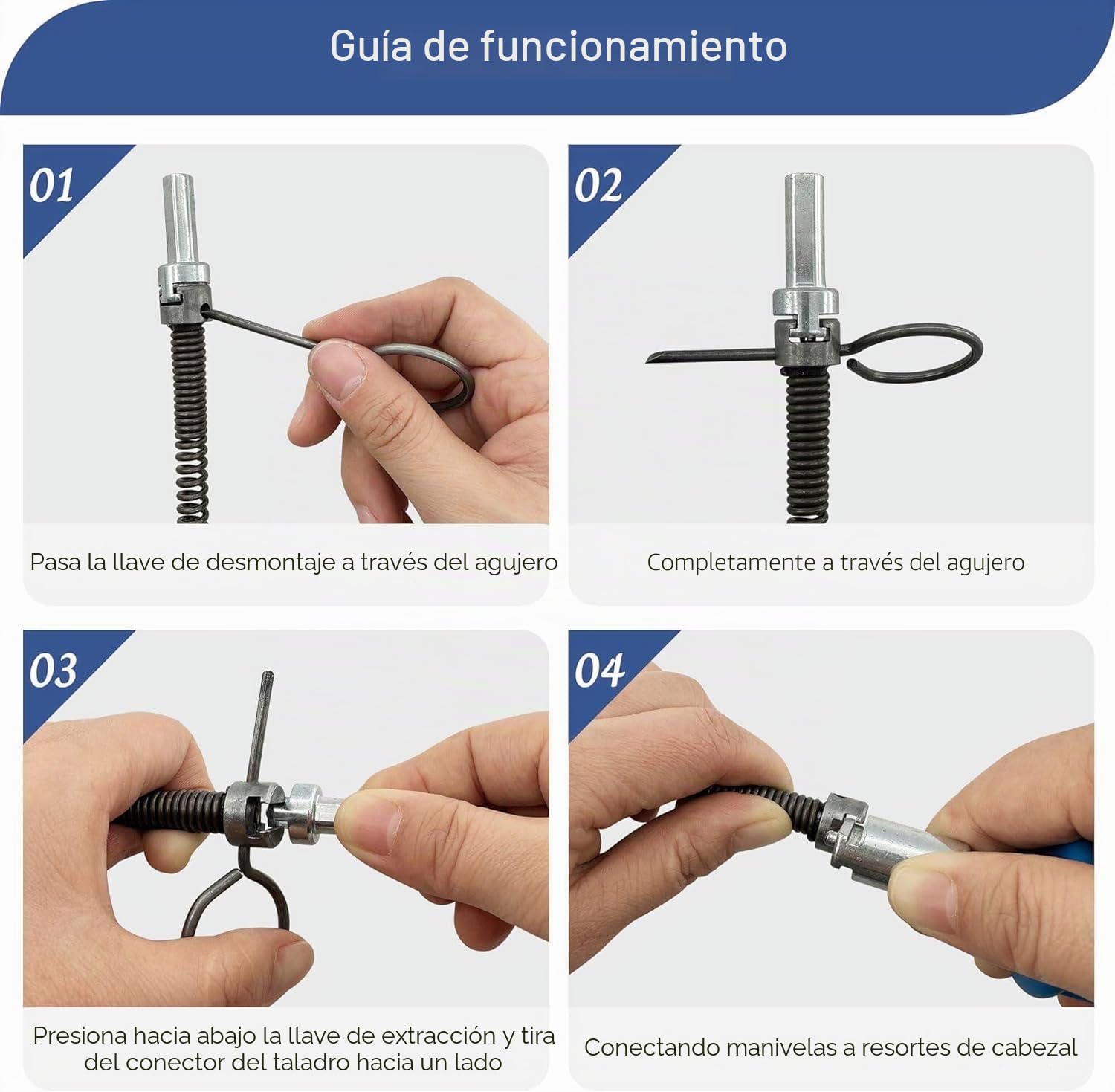 Para limpieza de tuberías 5m,10mm de diámetro sirga desatascar tuberias,con adaptadores eléctricos y manuales (5m)