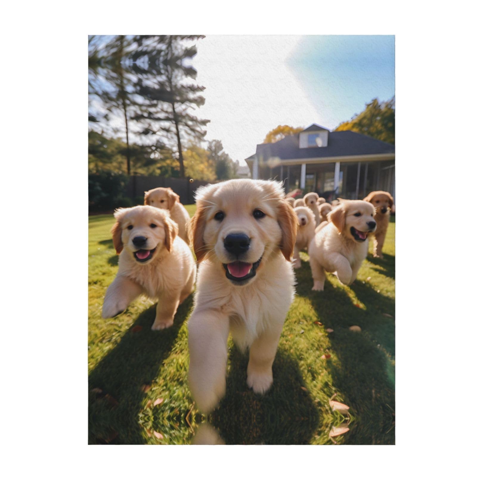 Couverture imprimé chiots Golden Retriever plaid chaud durable