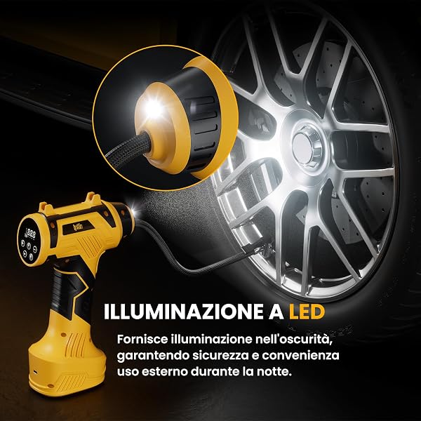 Ipflin Compressore Aria Portatile Senza Fili – 150PSI 22L/Min Gonfiatore Pneumatici per Auto, Batteria Ricaricabile con Spegnimento Automatico, Display LED e 4 Modalità: Auto/Bici/Moto/Palloni - 5