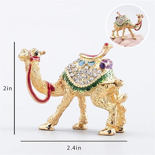 Vista 2 de YU FENG Adorno de decoración de figuras de camello de cristal, estatuas de camello esmaltado dorado, caja de joyería con bisagras