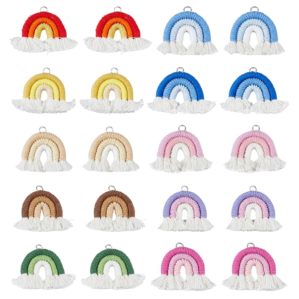 DICOSMETIC 20 pezzi 10 colori piccoli macramè arcobaleno, ciondolo fatto a mano in policotone, colorato boho, per realizzare portachiavi