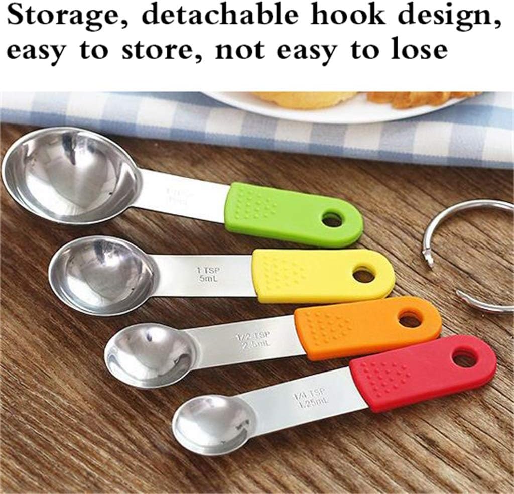 Measuring Spoon, Stainless Steel Four-piece Set Silicone Handle Nested Structure Portable Store