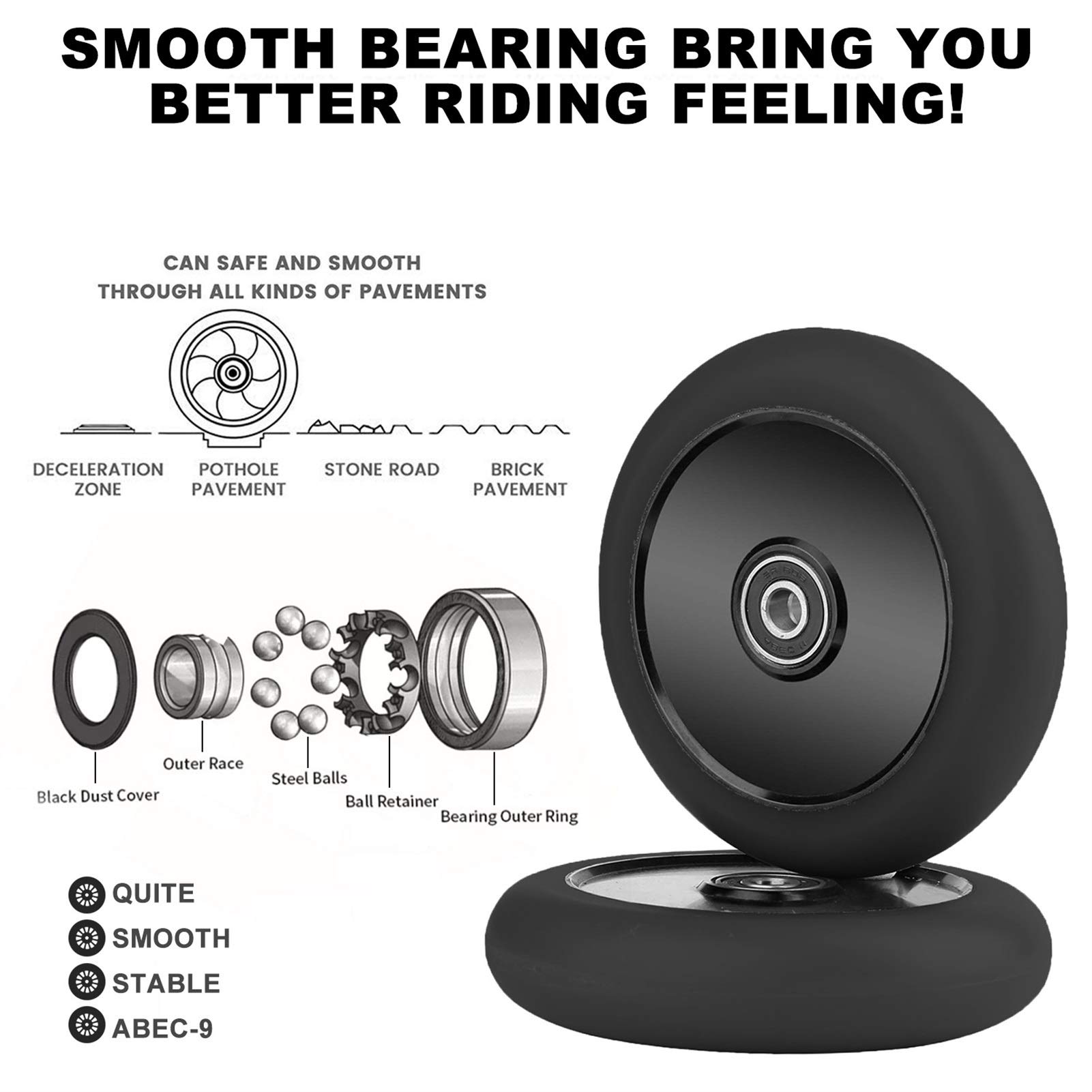 Ruedas De Scooter Freestyle,Ruedas Patinete Ruedas de scooter truco profesional 2pcs 110mm Scooter Wheels Pro Scunt Reemplazo con rodamientos(A)