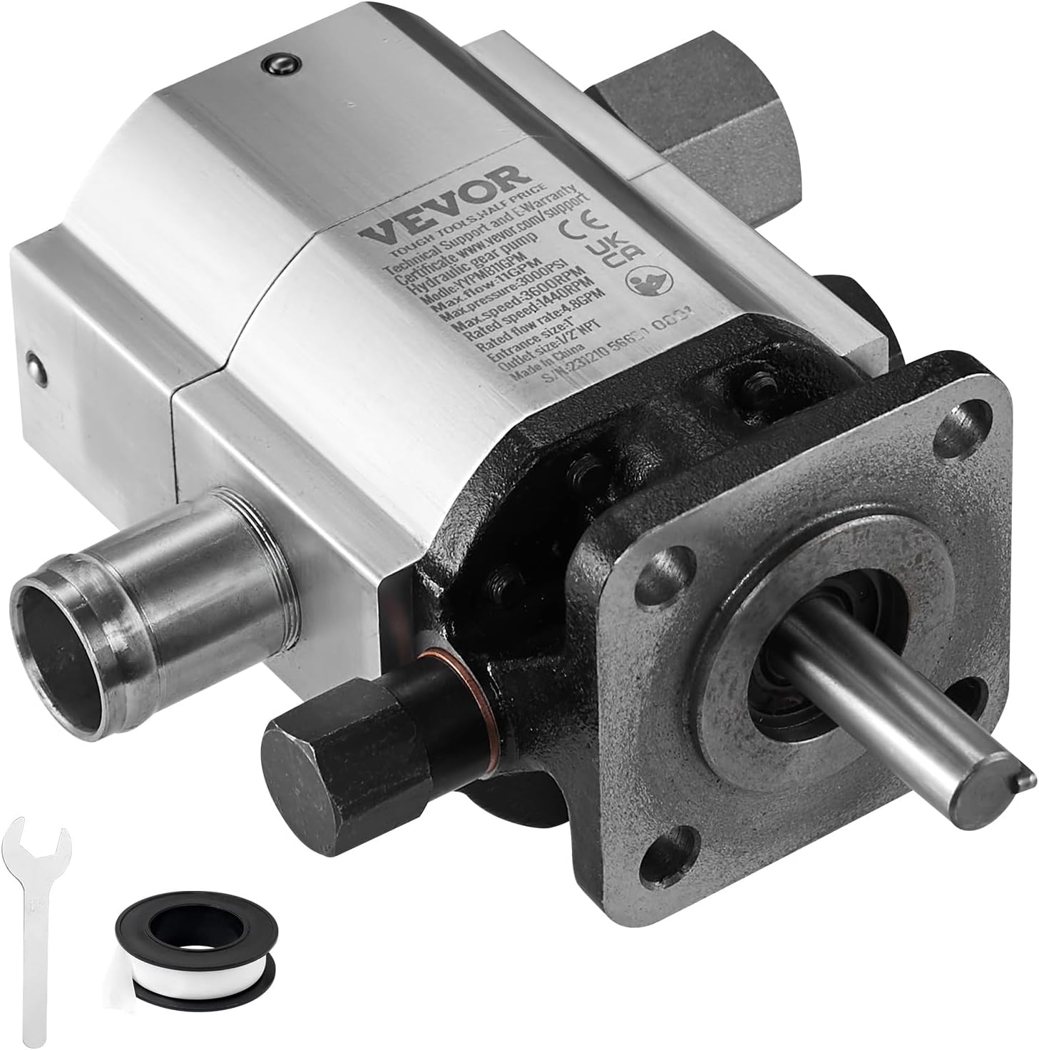 VEVOR Hydraulic Log Splitter Pump, 11GPM, 2 Stage 3000PSI, 1'' Inlet 1/2'' NPT Outlet 3600 RPM Aluminum Hydraulic Gear Pump, for Small Engine Mounting Log Splitters Snowplow