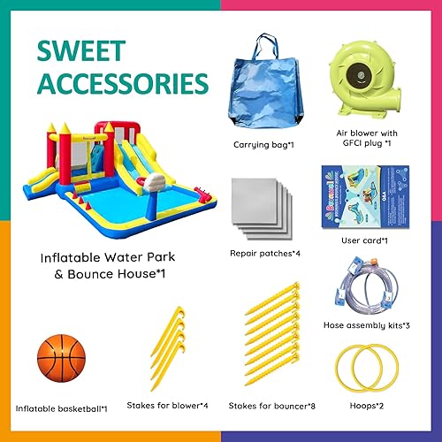 Miniatura 6 de Casa inflable de rebote con doble tobogán, castillo de rebote de agua con tobogán, tobogán de agua con piscina de salpicaduras, cañón de agua, pared
