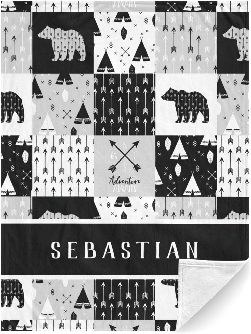 Personalized Woodland Baby Blanket with Name Custom Baby Blanket for Boy Soft Throw Blanket for Baby Shower Nursery Décor Plush Fleece & Giftable - Black Woodland 60x80in