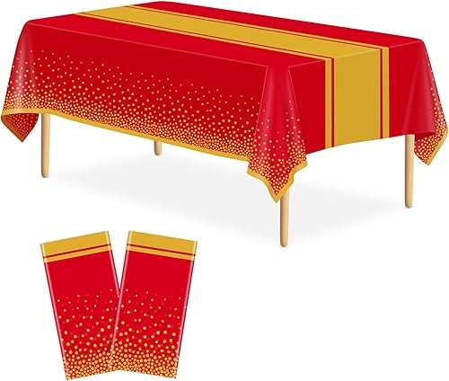 Miniatura 16 de Paquete de 2 Manteles Blancos y Dorados Decoraciones para Fiestas Mantel de Plástico Blanco Impreso Camino de Mesa Dorado 54 x 108 Pulgadas Cubierta