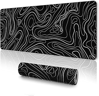 UJoowalkTopographic Gaming Mouse Pad, Large, Black and White, 31.5 x 11.8 in