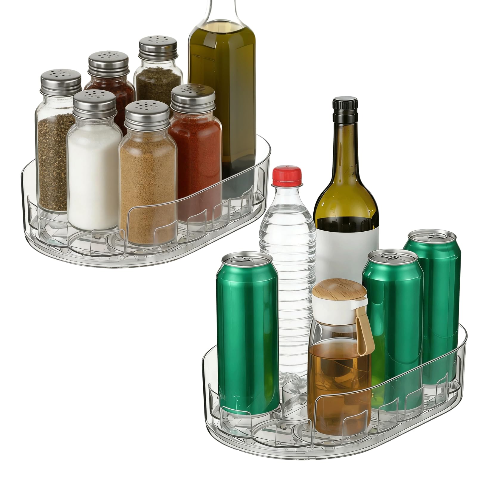 Lazy Susan Drehteller für Kühlschrank, 360° drehbar, transparent, Kühlschrank-Organizer und Aufbewahrung, 8,9 x 21,6 cm, ovales Gewürz-Organizer, ideal für Arbeitsplatte, Schrank, Speisekammer und