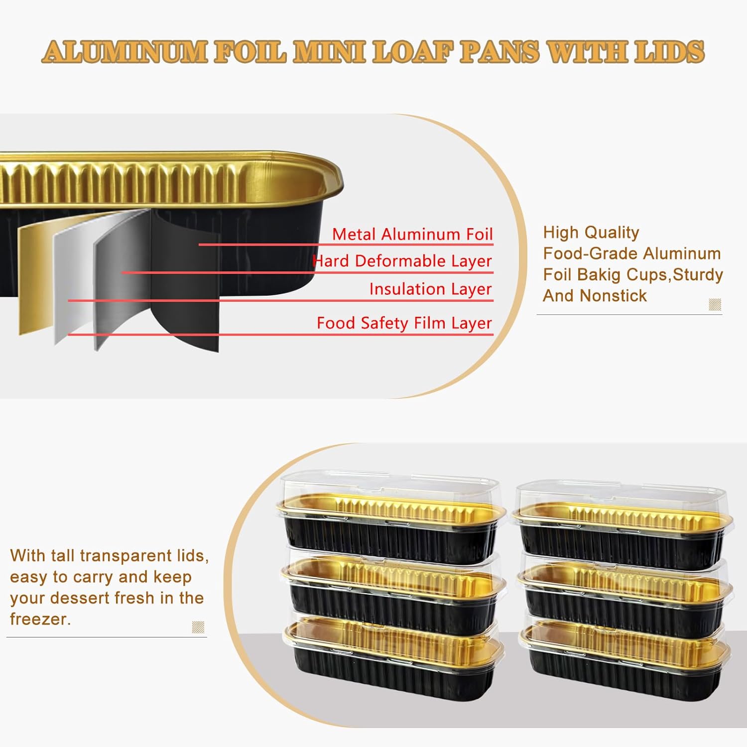 100 Pack Mini Cake Pans with Lids and Spoons, Mini Loaf Baking Pans 6.8oz, Small Disposable Aluminum Foil Loaf Pans, Rectangular Baking Container for Party and Picnics, Cheesecake Pan (Black) - Image 3