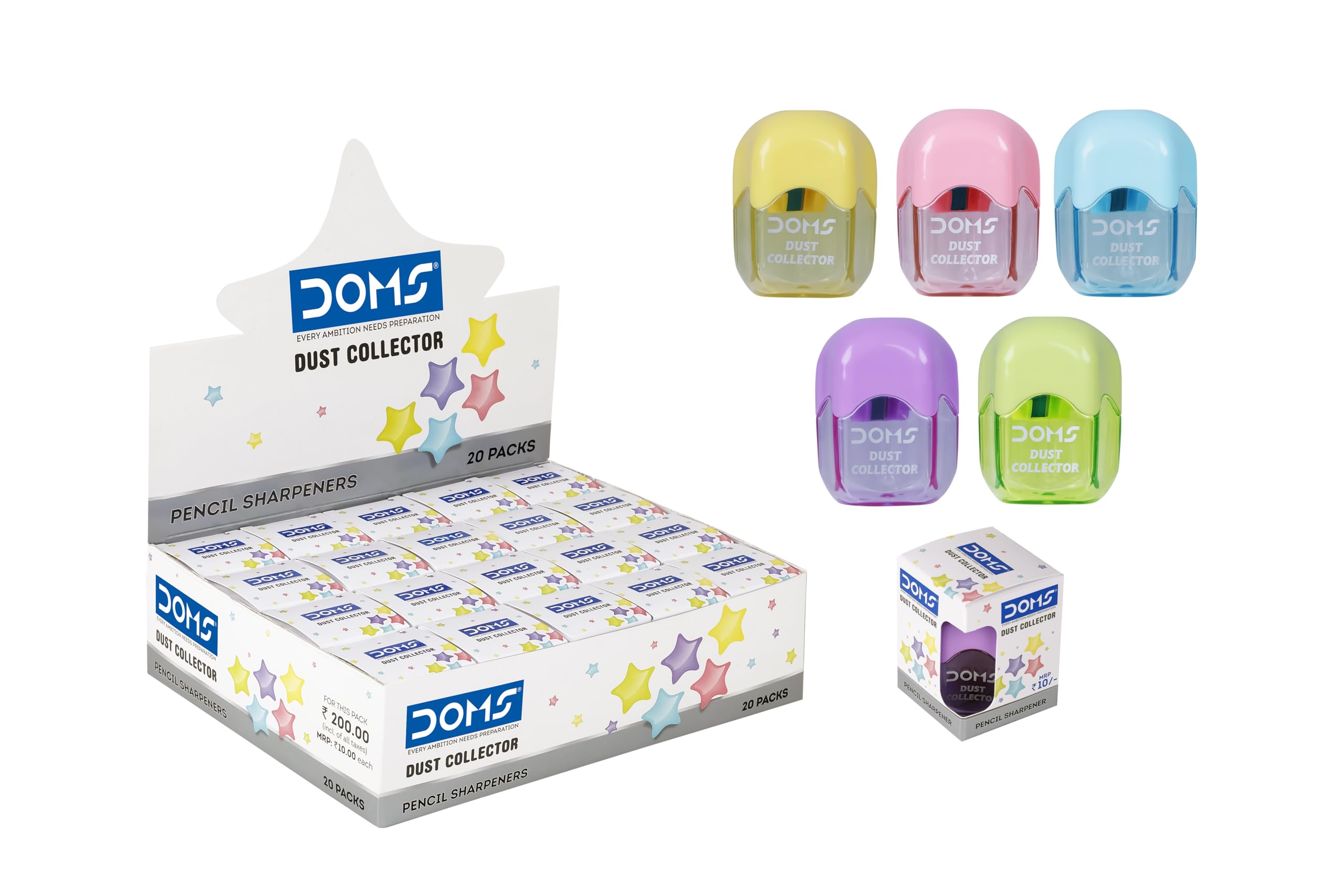 Multicoloured Dust Collector Sharpener Blister Pack of 20