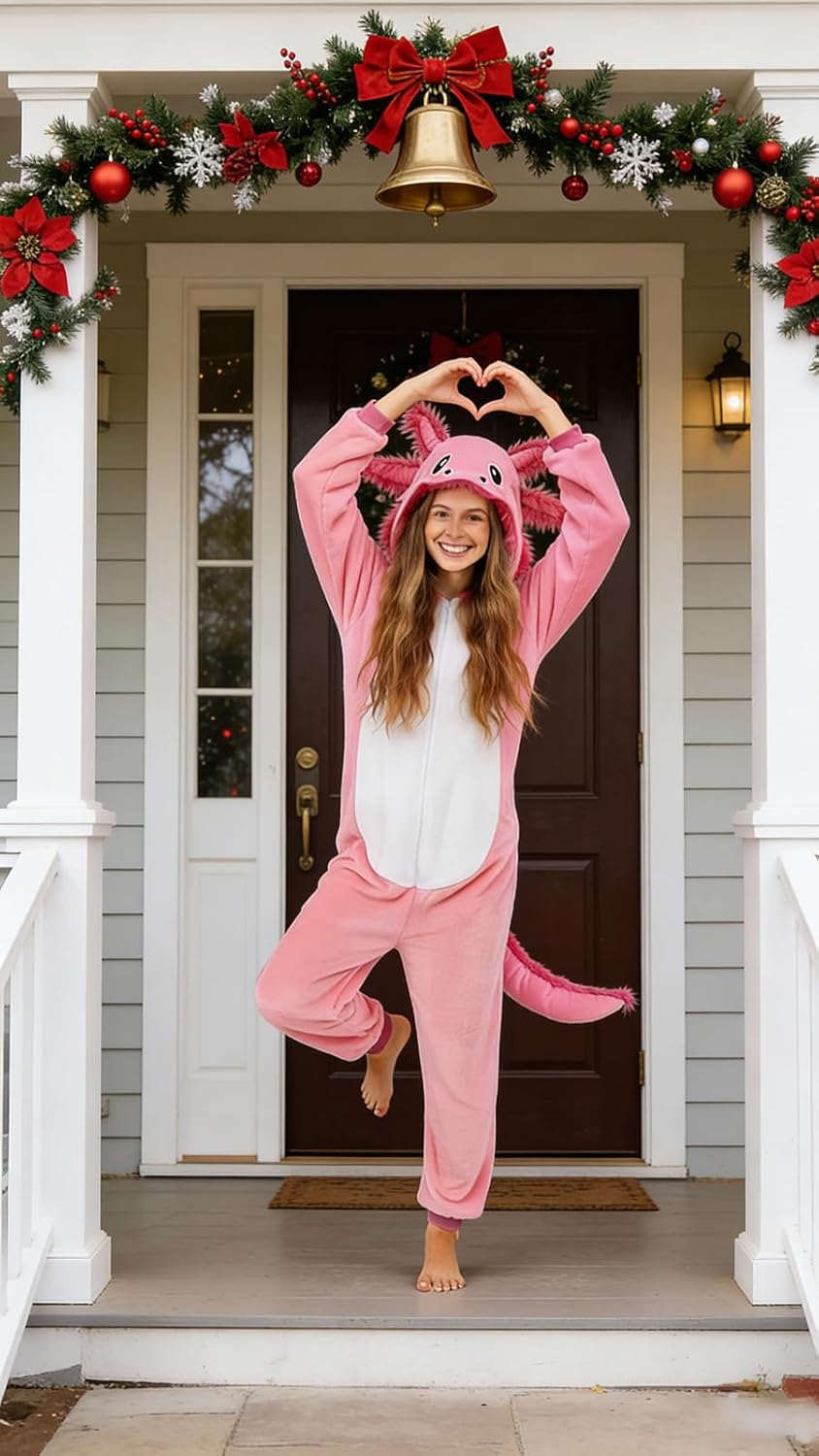 Axolotl Costume Adult Onesie Pajamas Cosplay Animal Sleepwear Homewear Halloween Jumpsuit Gifts for Men Women - Image 7