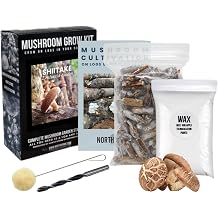 North Spore Organic Shiitake Outdoor Mushroom Log Growing Kit | Includes 100 ct. Bag of Plug Spawn | Complete Log Starter Kit with Instructions | Handmade in Maine, USA