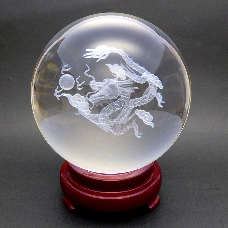 Amazon.co.jp: 人工 (溶錬) 水晶玉 昇龍レーザー彫り110mm[風水