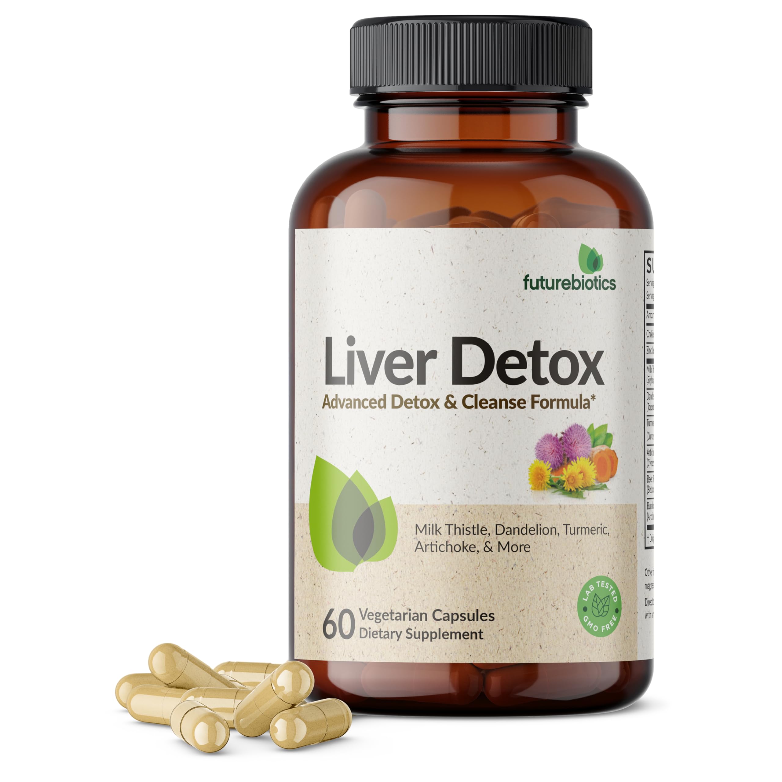 Futurebiotics Liver Detox Advanced Detox & Cleanse Formula Supports Healthy Liver Function with Milk Thistle, Dandelion Extract, Turmeric, Artichoke Leaf, & More, Non-GMO, 60 Vegetarian Capsules 60 Count (Pack of 1)