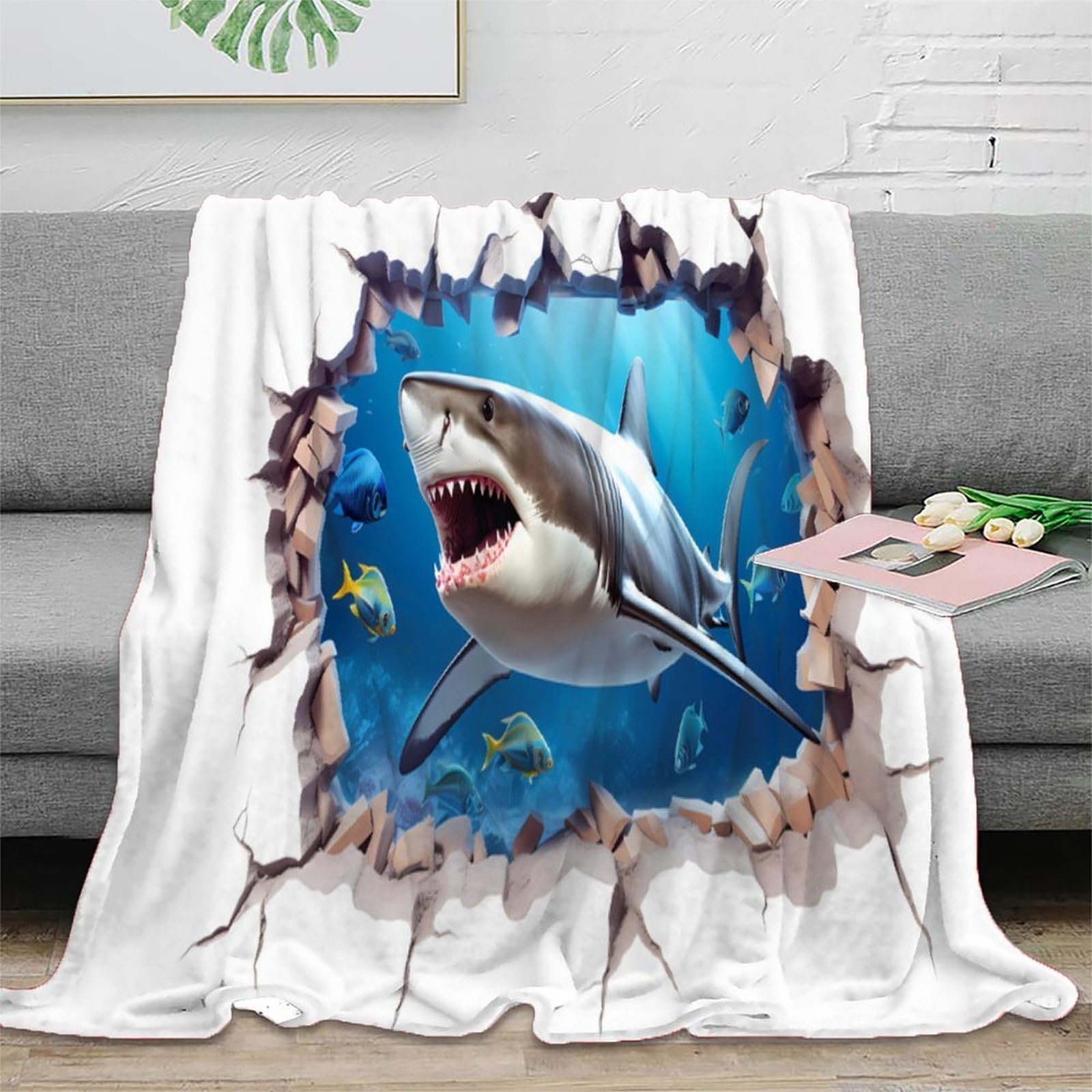Couverture Requin 3D grand plaid pour soirées cinéma et camping