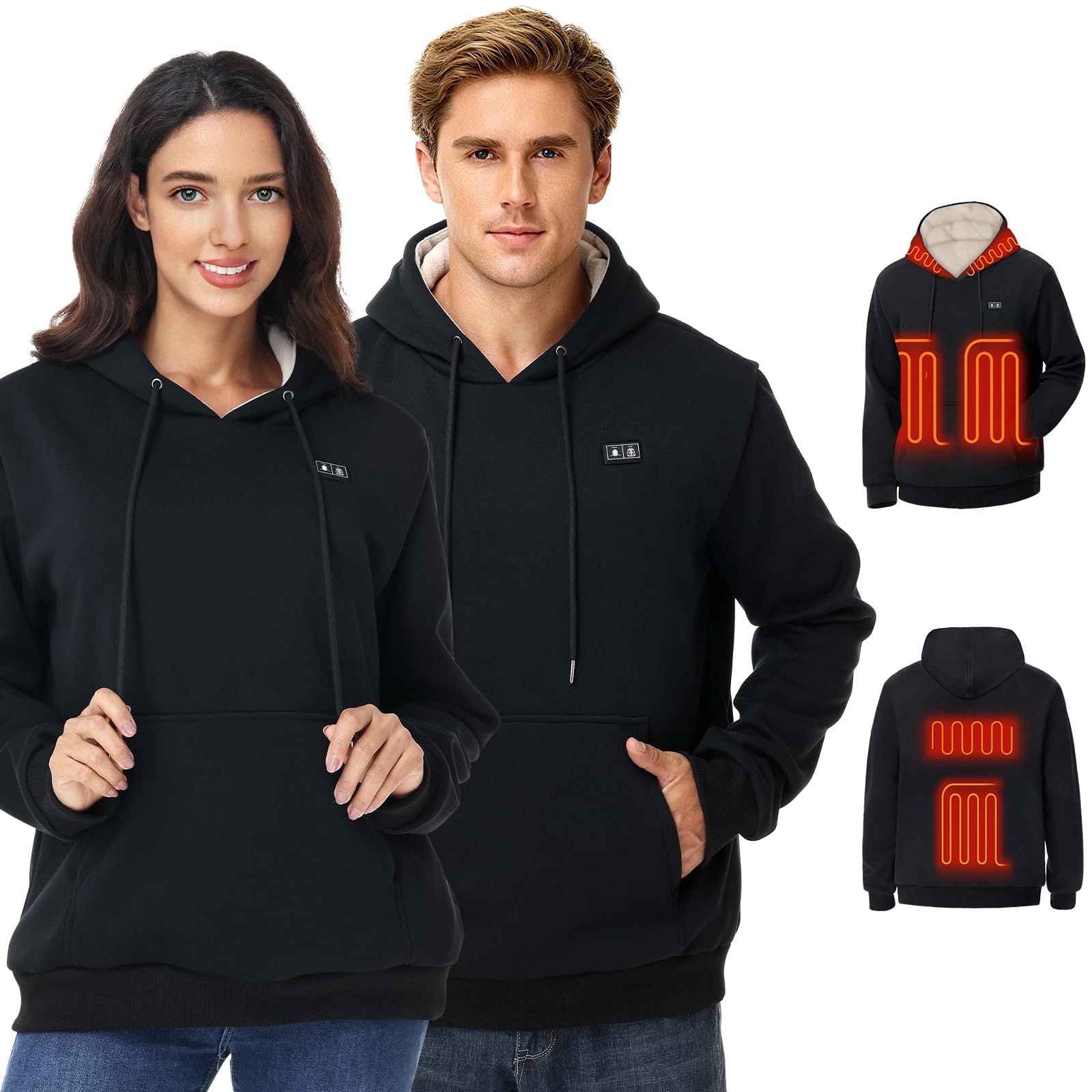 Felpa Riscaldante, Felpa Riscaldata Donna Uomo, | Area di Riscaldamento +30% | Tecnologia al Grafene con 6 Zone | Batteria da 10000 mAh Ultraleggera (164 g) | Unisex Nero