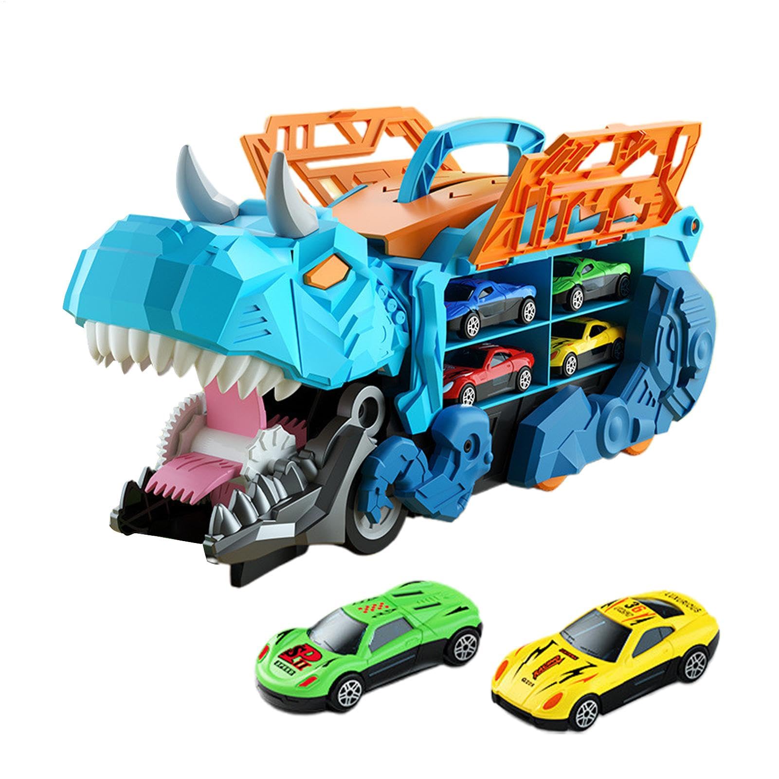 Camión de Dinosaurios para Comer Coches, transportador de Dinosaurios, transportador de Coches, camión de Juegos para Comer Dinosaurios, camión de Juguete portátil con 2 Coches de Carreras