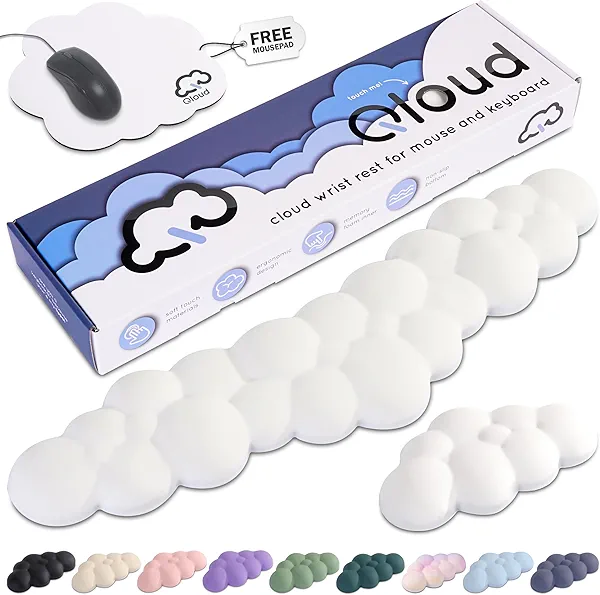 Create-ables Qloud Cloud Wrist Rest Keyboard Wrist Rest for Computer Keyboard Pad, Cloud Keyboard Wrist Rest, Wrist Pad for Keyboard, Memory Foam, Non Slip Base, Comes with Mouse Pad - White