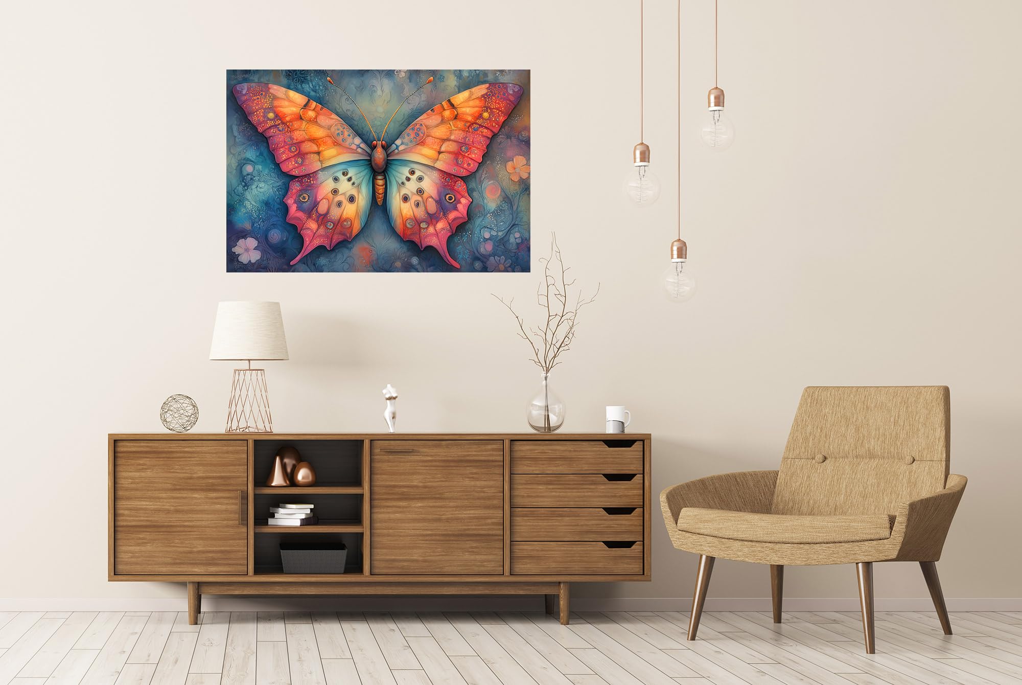 islandburner Prime XXL - Poster a forma di farfalla colorata su sfondo floreale