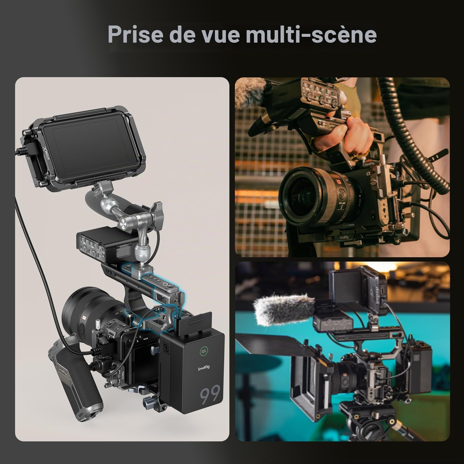 SMALLRIG Kit de Plaque Montage d'Extension pour Sony FX3 / FX30 Poignée XLR avec Griffe Froide, Structure HawkLock QR, avec Trous Filetés 1/4"-20 et Trous de Positionnement 3/8"-16 pour Arri - 4830
