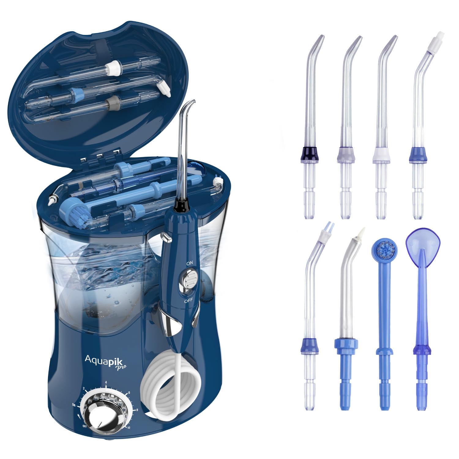 Aquapik® PRO profesjonalna irygator dentystyczny, usuwa płytkę nazębną + zalecany przez dentystów + pielęgnacja implantów i ortodoncji, irygator do jamy ustnej z 8 ustami + 10 poziomami ciśnienia +
