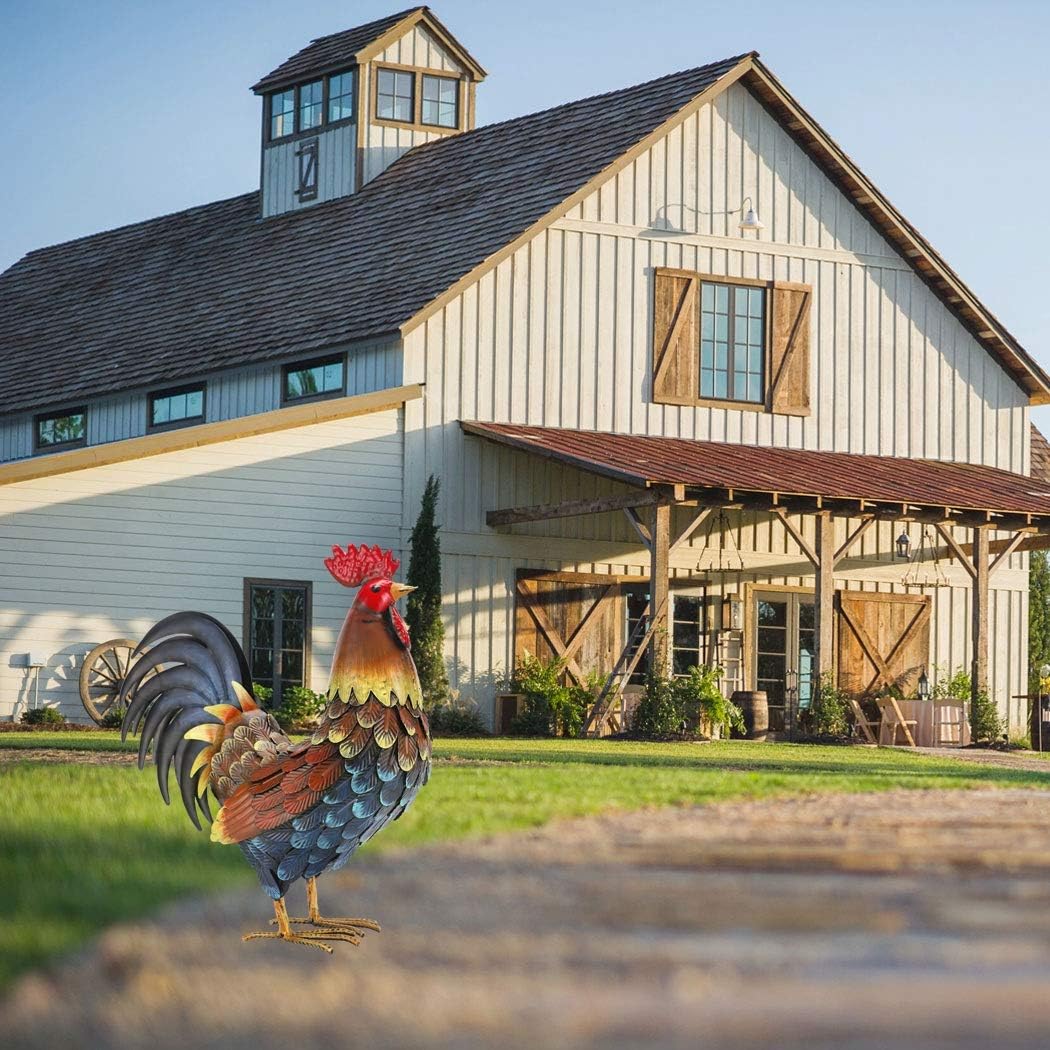 Handmade Multicolor Metal Rooster Garden Statue