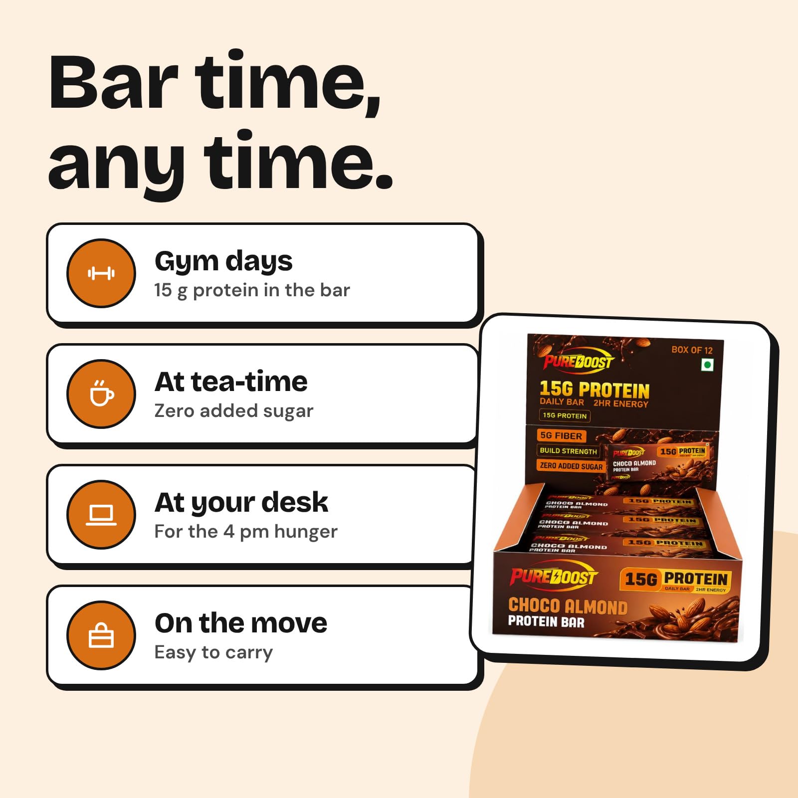 Choco Almond Protein Bar | 15g Protein Per Bar | 5g Fiber | Zero Added Sugar | Healthy High Protein Snack | 2 Hr Energy | Gym, Office & Travel Nutrition Bar | Pack of 12 — Amazon image 5