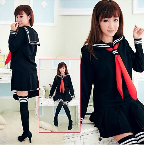 Vista 2 de Clásico uniforme japonés de Escuela, estilo marinero de niñas, conjunto de disfraz de anime cosplay con calcetas