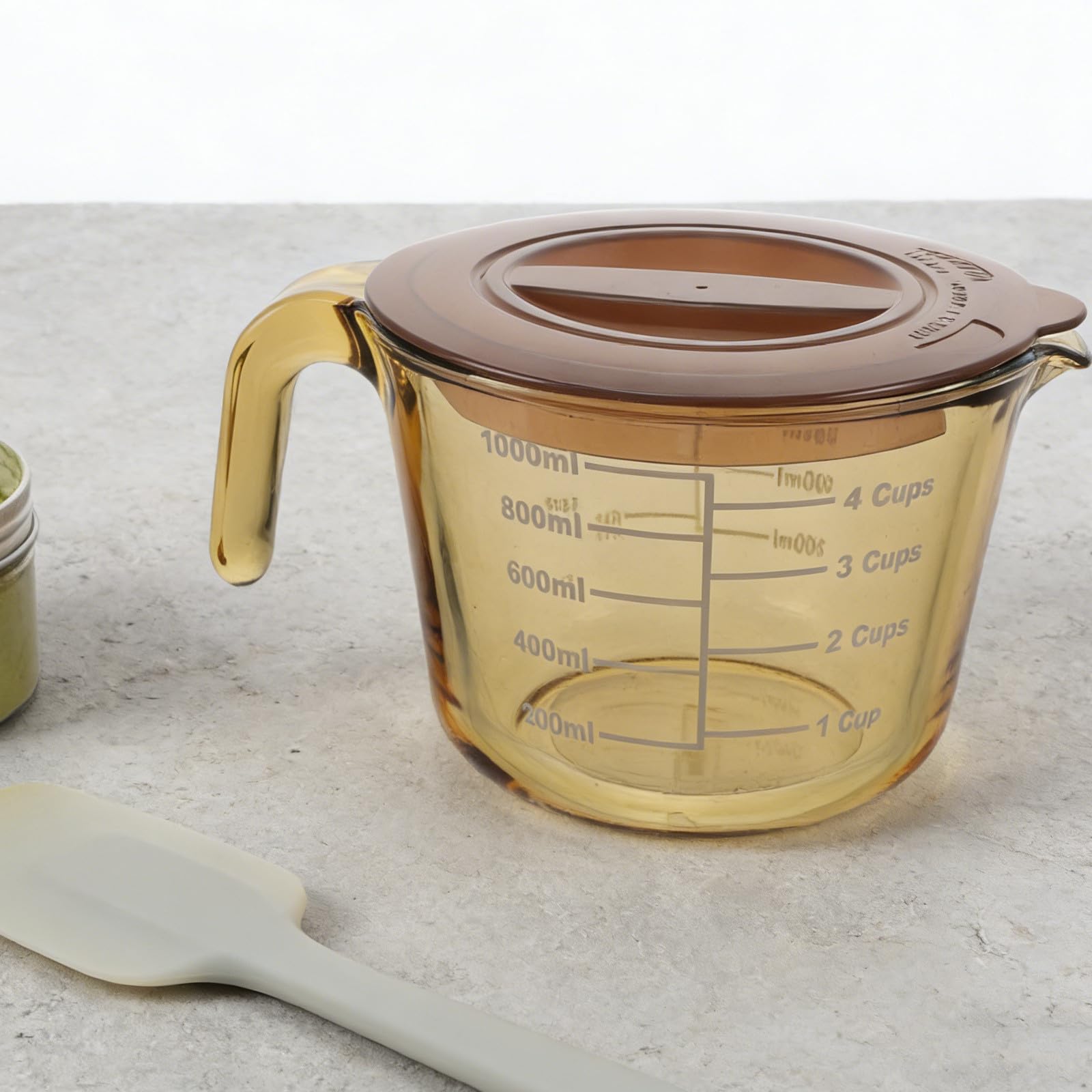 Misurino con Coperchio Giallo da 1000ml in Vetro Graduato