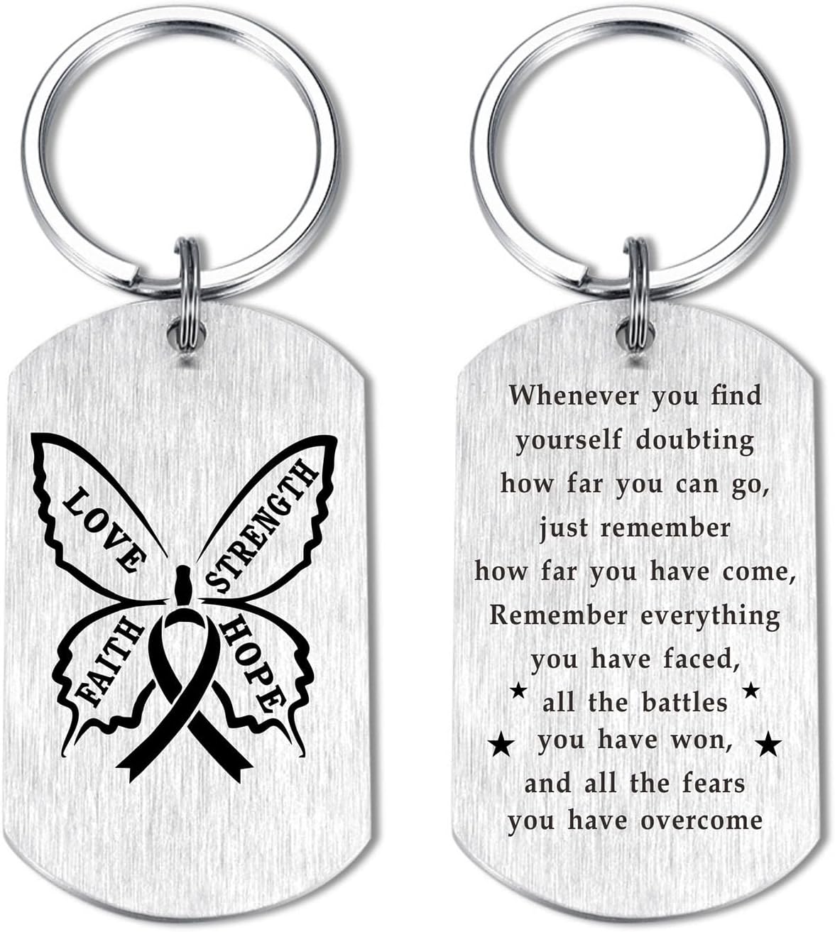 Laluminter Breast Cancer Survivor Keychain - Mental Strength Gifts - Butterfly Memorial Gift for Anxiety Relief - Black Ribbon Courage Token for Women