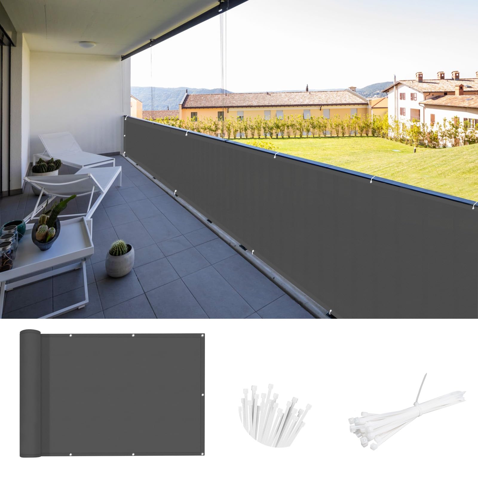 SUNNY GUARD Balcony Privacy Screen 85x500cm Fence Screen for Balcony and Patio Balcony Cover,UV protection windproof and waterproof,with Cable Ties,Dark Anthracite