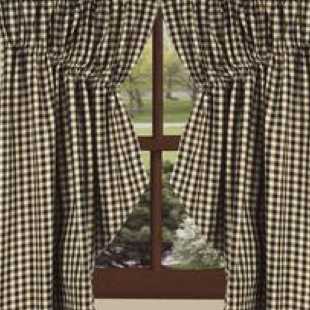 Heritagehouse Check 72" X 63" (2 Pcs) Gathered Swag Black - Nutmeg - Cotton