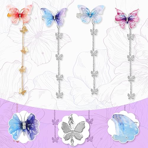 Miniatura 3 de WLLHYF 8 pinzas para el pelo con borla de mariposa, horquilla de mariposa de tela móvil con borla desmontable